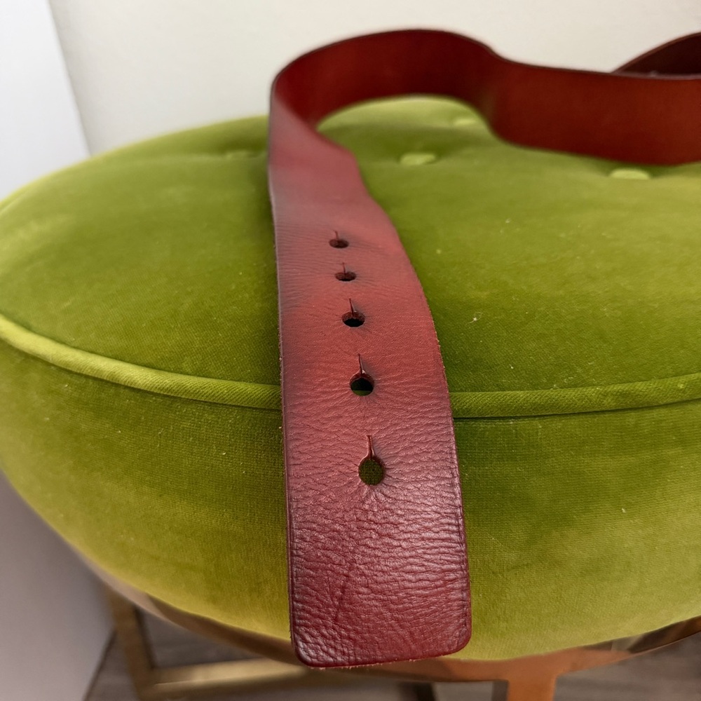 Michael Kors Burgundy Leather Circle-Buckle Belt with Gold-Tone Hardware - Picture 3 of 6